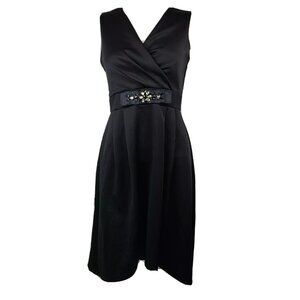 Enfocus Studio Dress Womens Size 6 Solid‎ All Black Sleeveless Beaded Front